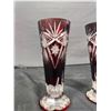 Image 3 : Pair of 7.5" T Ruby Red Cut Glass Table Vases In Great Shape
