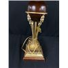 Image 2 : Elegant Neoclassic Table Lamp with  Figural Heads Holding Up A Wooden Roung Globe. Antiques Brass Mo