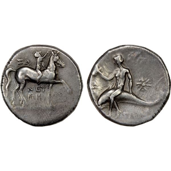 CALABRIA: Tarentum, AR didrachm (nomos) (6.37g), ca. 281-272 BC, VF