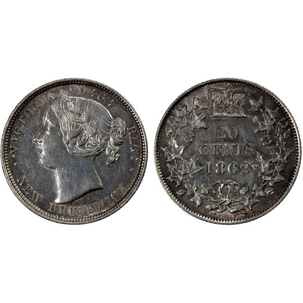 NEW BRUNSWICK: Victoria, 1837-1901, AR 20 cents, 1862, EF-AU