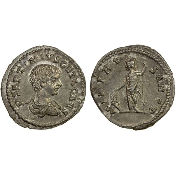 ROMAN EMPIRE: Geta, caesar, 198-209 AD, AR denarius (3.74g), Rome, 203-208 AD, EF