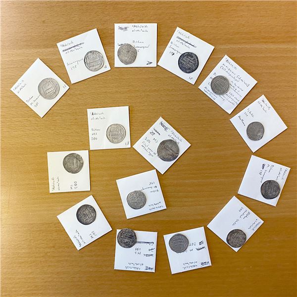 ABBASID: al-Ma'mun, 810-833, LOT of 15 silver dirhams