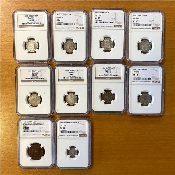 NASSAU: LOT of 10 NGC slabs