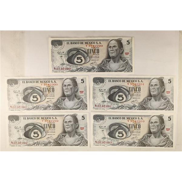 5-1972 BANK OF MEXICO 5 PESO BILLS CRISP UNC