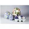 Image 1 : A Group of Three Porcelain Egg Forms, Together with Six Small Ceramic Eggs in a Ceramic Egg Carton.