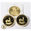 Image 1 : 3 GOLD PLATED WORLD 1 OZ GOLD COIN COPIES