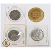 Image 1 : BUNDLE OF 4  ASSORTED TOKENS AND FOREIGN CURRENCY