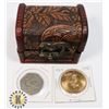 Image 1 : SMALL TREASURE CHEST WITH TWO ENGLAND COINS
