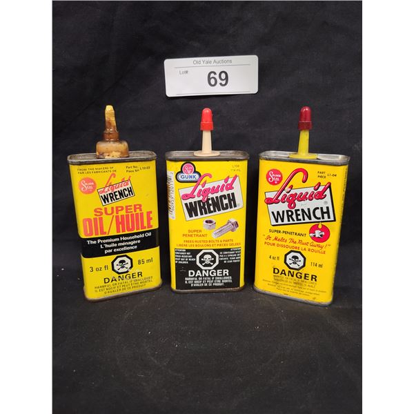 THREE VINTAGE LIQUID WRENCH HANDY OILERS