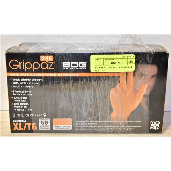 NEW BDG GRIPPAZ 100% NITRILE GLOVES.