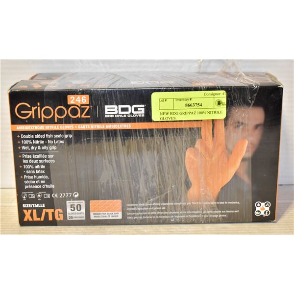 NEW BDG GRIPPAZ 100% NITRILE GLOVES.