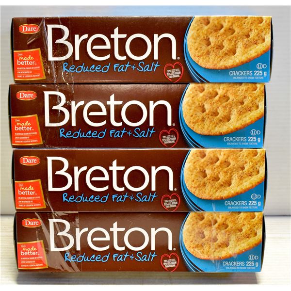 4 BOXES OF BRETON CRACKERS 225G BOXES