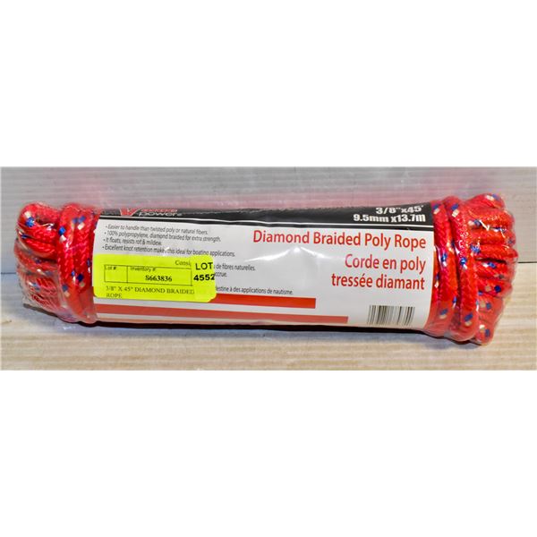 3/8" X 45" DIAMOND BRAIDED POLY ROPE
