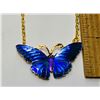 Image 1 : 10)  GOLD TONE WITH BLUE AND PURPLE ENAMEL