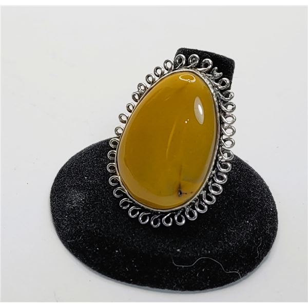 9)  NATURAL MOOKITE JASPER TEAR DROP RING WITH