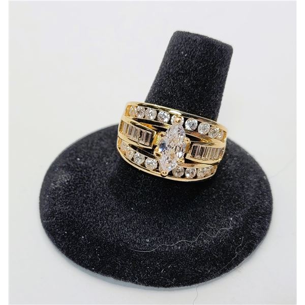 11) TRIPLE RING LOOK OF 18K GOLD PLATE AND CZ