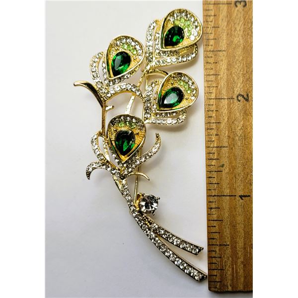 18)  GOLD TONE WITH GREEN & CLEAR CRYSTAL CALLA