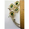 Image 1 : 18)  GOLD TONE WITH GREEN & CLEAR CRYSTAL CALLA