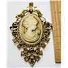 Image 1 : 16)  BRONZE TONE WITH CREAM COLORED CAMEO
