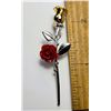 Image 1 : 14)  GOLD & SILVER TONE WITH RED ROSE STICK PIN