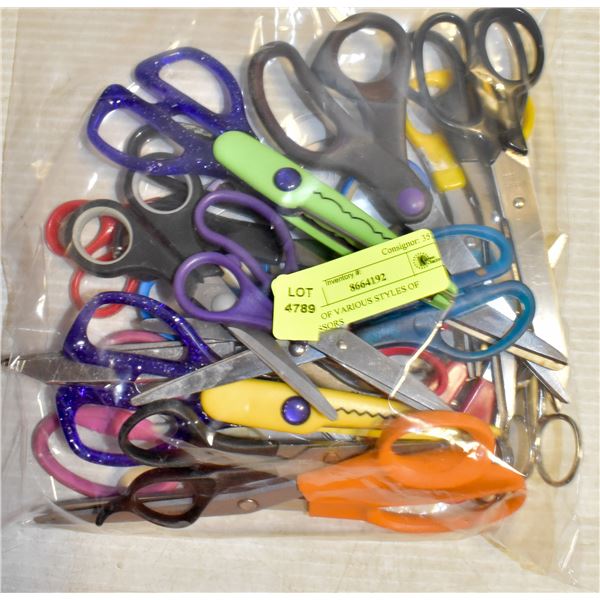 BAG OF VARIOUS STYLES OF SCISSORS