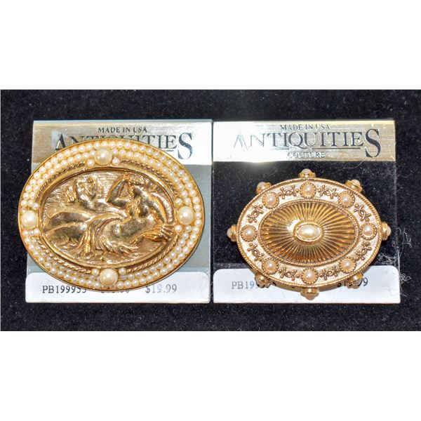 PAIR OF OVAL ANTIQUITIES BROOCHES