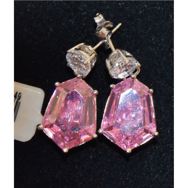 STERLING SILVER EARRINGS PINK CRYSTAL