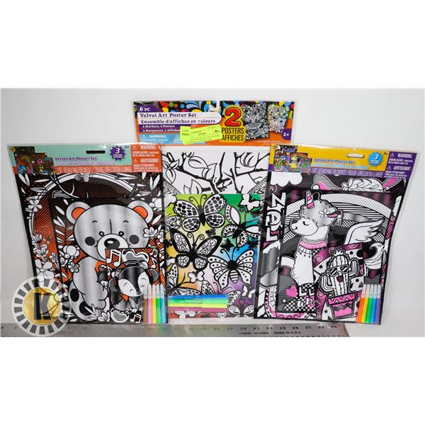 3 NEW PACKS OF VELVET POSTER COLORING SETS BUTTERF