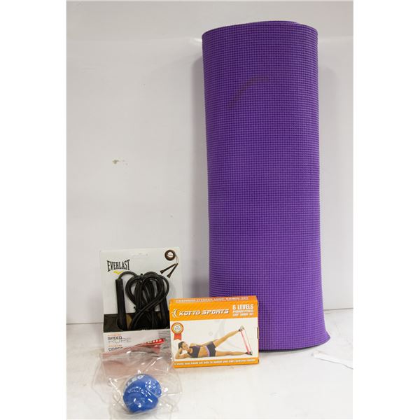 EXERCISE LOT: INCLUDES MAT, SKIPPING ROPE & MORE