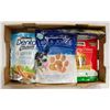 LOT OF ASSORTED DOG FOOD, TREATS & DENTAL STICKS