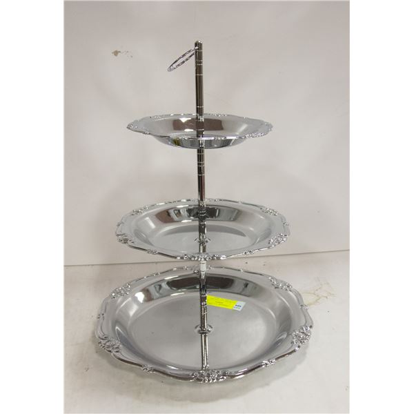 3 TIER CHROME VINTAGE MID CENTURY SERVING TRAY