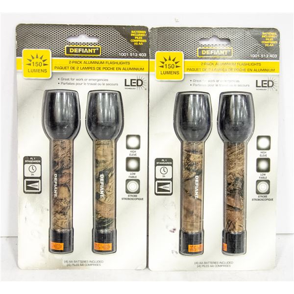 SEALED (2) DEFIANT 2-PACK ALUMINUM FLASHLIGHTS