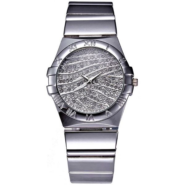 NEW LADIES ROUND SHAPED SILVER TONE CRYSTAL WATCH