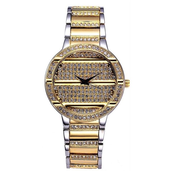 NEW LADIES ROUND SHAPED GOLD TONE CRYSTAL WATCH