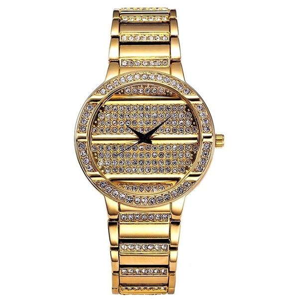 NEW LADIES ROUND SHAPED GOLD TONE CRYSTAL WATCH