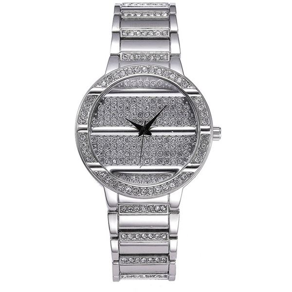 NEW LADIES ROUND SHAPED SILVER TONE CRYSTAL WATCH