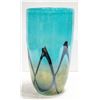 Image 1 : 12.5 INCH TALL BLUE AND BLACK ART GLASS VASE