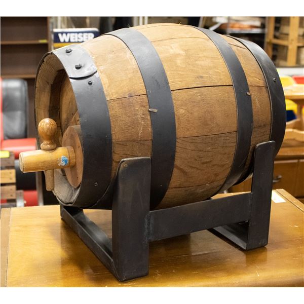 WOOD AND METAL BARREL WITH STAND