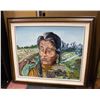 VINTAGE WOOD FRAMED NATIVE ART PICTURE 1987