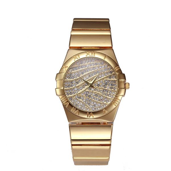 NEW LADIES ROUND SHAPED GOLD TONE CRYSTAL WATCH