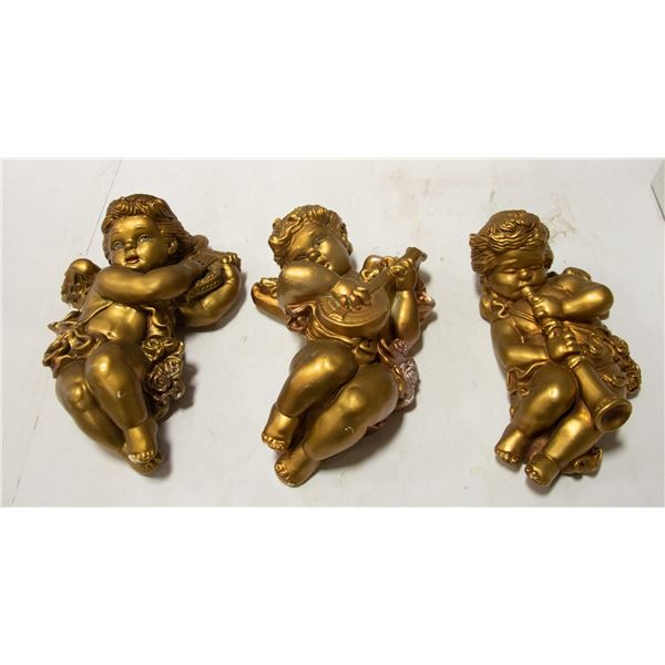 SET OF THREE ESTATE GOLD TONE CHERUB WALL HANGING