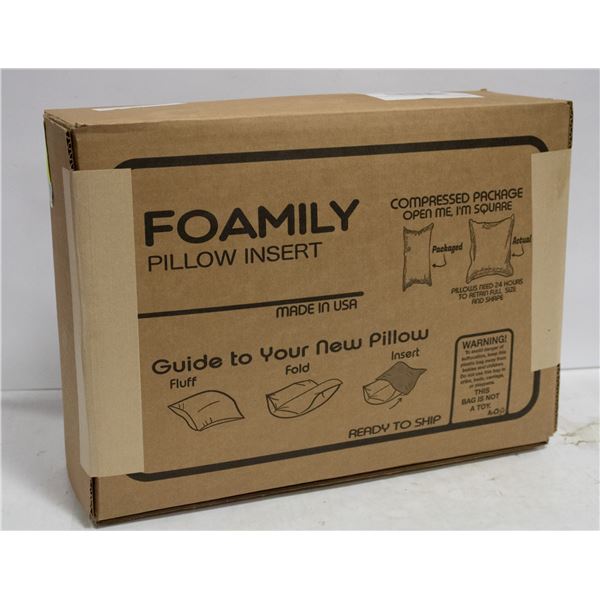 NEW 2 PACK FOAMILY PILLOW INSERTS 20" X 20"