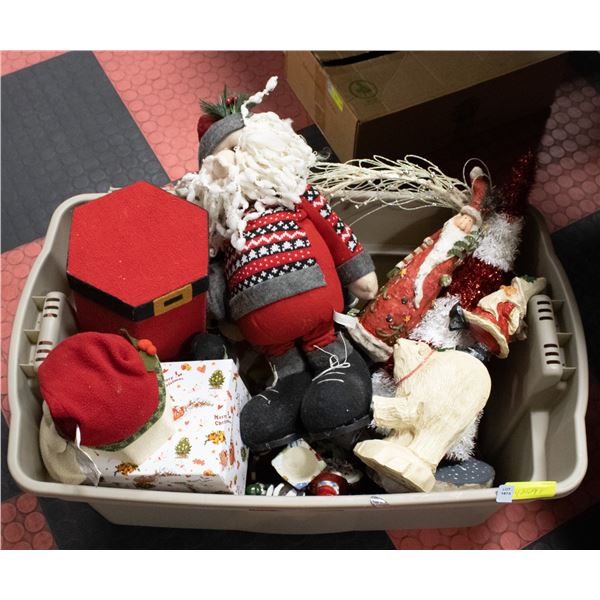 LARGE TOTE OF ASSORTED CHRISTMAS DECORATIONS