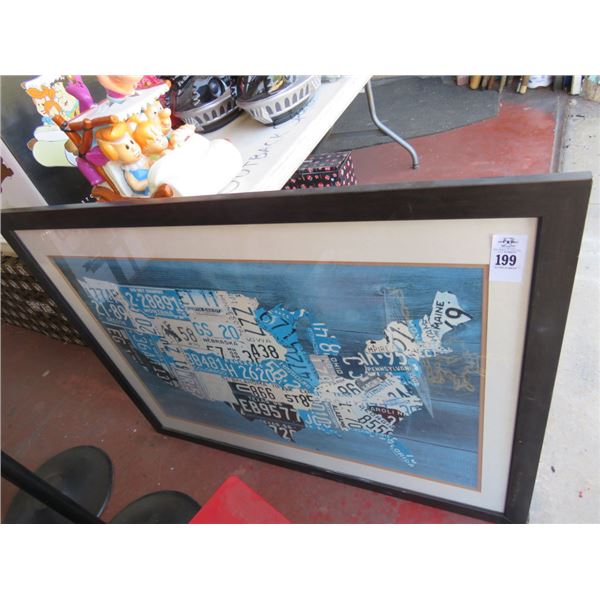 Framed US Map of License Plates