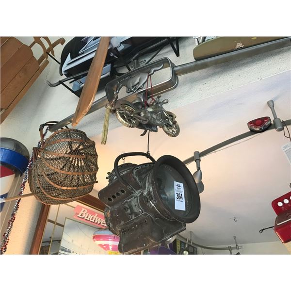 Vtg. Lantern, Mustang Grill, Cast Motorcycle & Basket