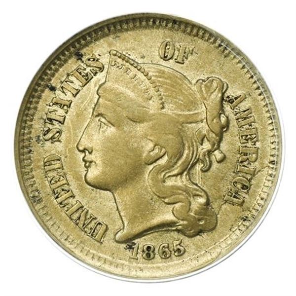 1865 CuNi Three Cents ANACS AU-50