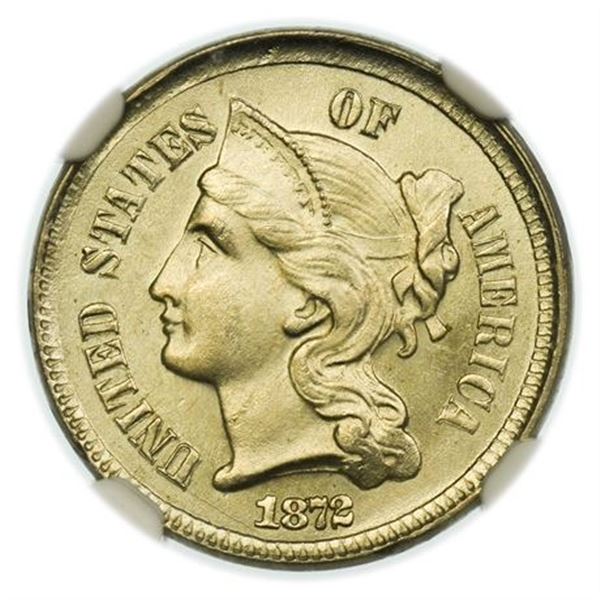 1872 CuNi Three Cents NGC UNC Details Reverse Scratched
