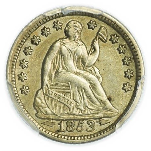 1853 Seated Liberty Half Dime Arrows PCGS Genuine Spot Removed AU-Detail