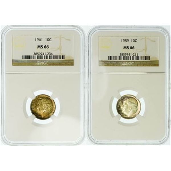 Group of 2 Roosevelt Dimes 1959 and 1961 NGC MS-66