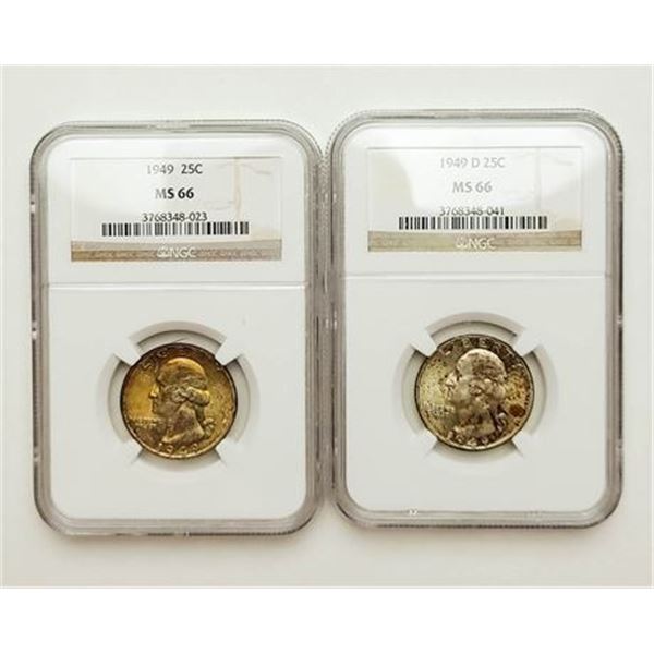 Group of 2 Washington Quarters 1949 and 1949-D NGC MS-66